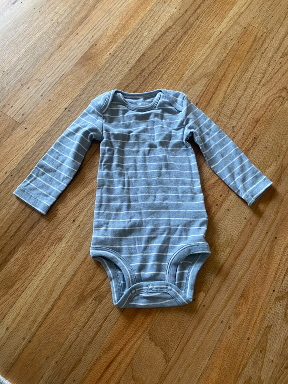 Carter's Light Blue and White Striped Long-Sleeve Baby One-Piece 9 months